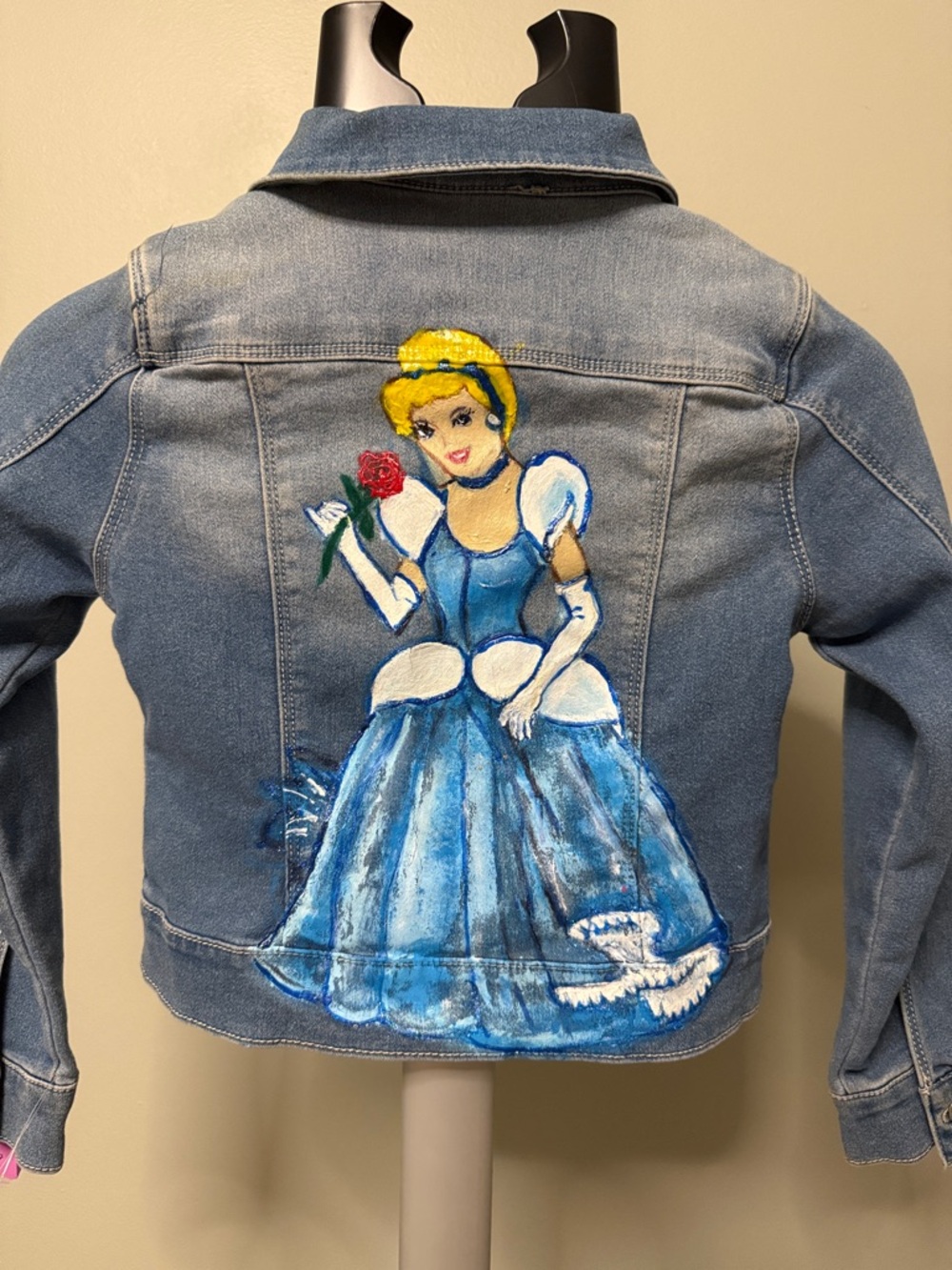 Kids Jean Jacket with Hand-Painted Princess Design - Blue